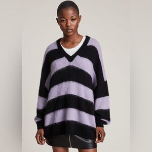 All Saints Lou Striped Print V Neck Sweater